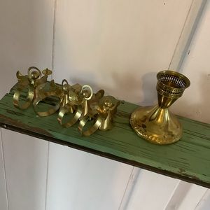 Vintage Gold Tone Candle Holder 3.65” Tall And Angel Napkin Ring Great Lot